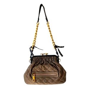 Marc Jacobs Little Stam Bag Quilted Leather Purse Black Bronze Shoulder Bag
